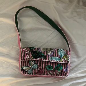 NWT Anthropologie Beaded Bag with Butterflies